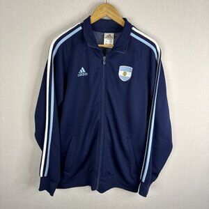 Adidas Argentina Track Jacket Full Zip Navy 3 Stripe Football Mens M